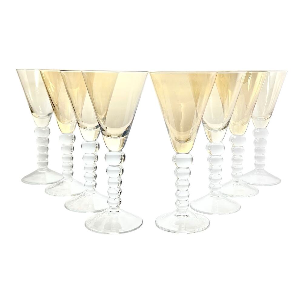 8 Iridescent Ombré Amber Beaded Stem Large Water orWine Goblets 9 1/2" 12oz